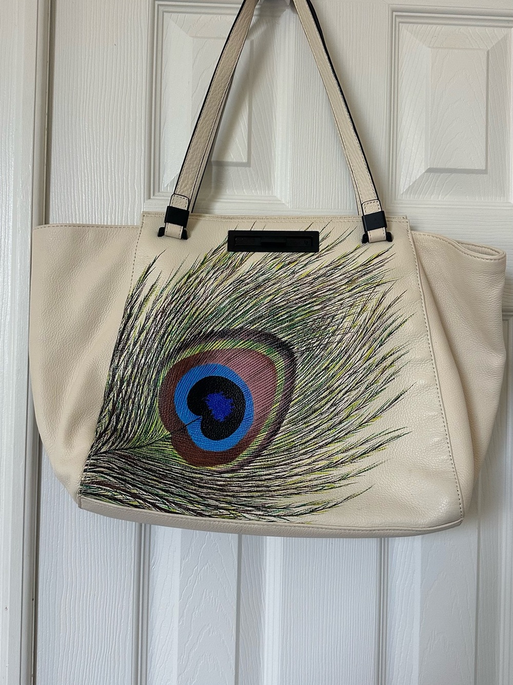 Elliott Lucca Cream Tote with Peacock Eye Print